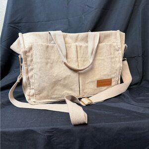 Neutral Beige Corduroy Tote Bag with Adjustable Strap